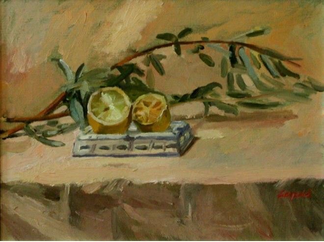 Citroenen, schilderij in olieverf op doek van Margreeth Leopold (30 x 40 cm, 2015)