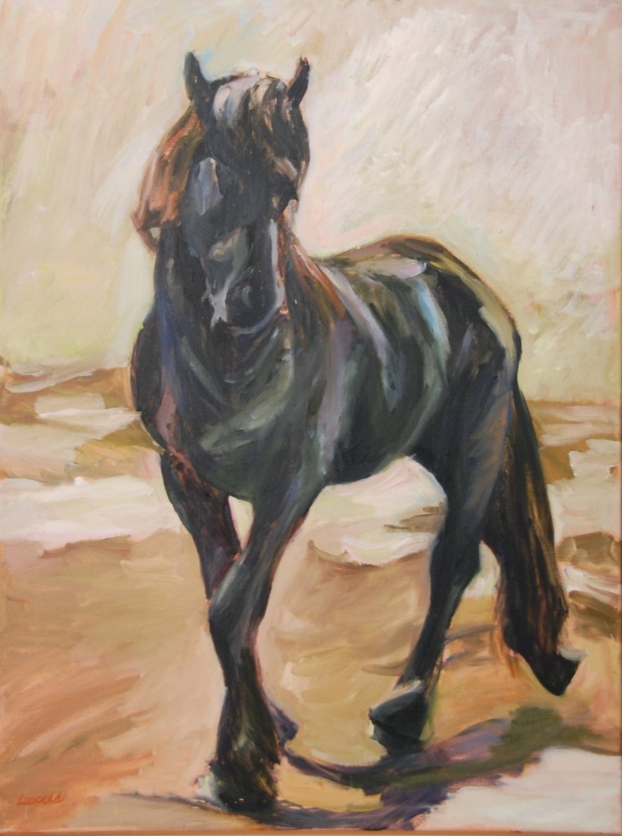 Fries paard, schilderij in olieverf op doek van Margreeth Leopold (100 x 78 cm, 2012)