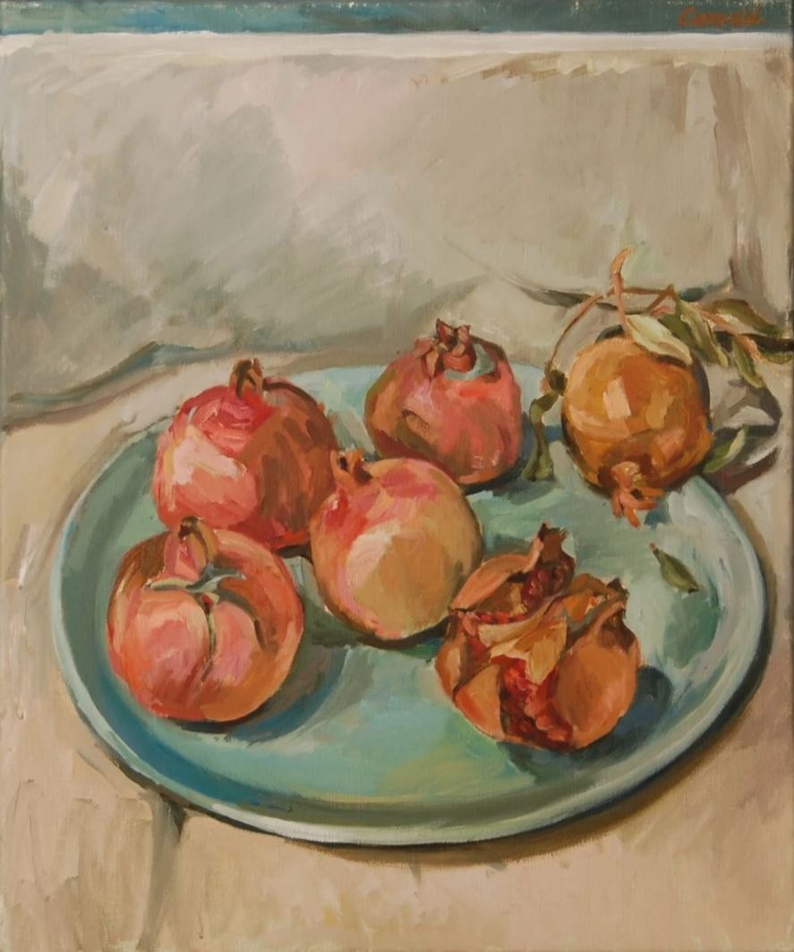 Granaatappel, schilderij in olieverf op doek van Margreeth Leopold (60 x 50 cm, 2010)