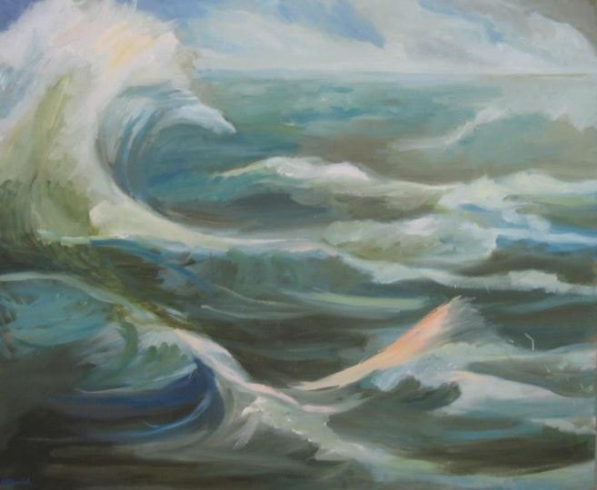 Storm op zee, schilderij in olieverf op doek van Margreeth Leopold (100 x 120 cm, 2016)